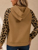 Chic French Beige Leopard Patchwork Raglan Hoodie