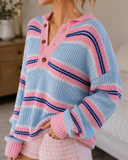 Weekend Harbor Striped Henley Knit Sweater