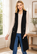 Long Sleeveless Notched Collar Sweater Vest