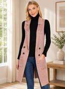 Long Sleeveless Notched Collar Sweater Vest