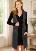Long Sleeveless Notched Collar Sweater Vest