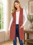 Long Sleeveless Notched Collar Sweater Vest
