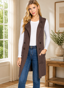 Long Sleeveless Notched Collar Sweater Vest
