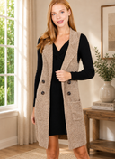 Long Sleeveless Notched Collar Sweater Vest