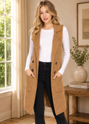 Long Sleeveless Notched Collar Sweater Vest