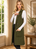 Long Sleeveless Notched Collar Sweater Vest