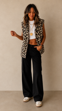 Leopard Open Front Jacket Vest