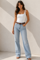 Wide Vegan Leather Whipstitch Edge Belt