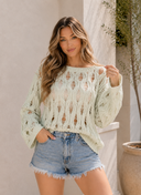 Beach Bonfires Crochet Crew Neck Loose Fit Sweater