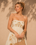 Vintage Bloom Strapless Bubble Mini Dress