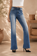 High Rise Distressed Flare Leg Jeans