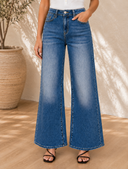 High Waist Straight Leg Medium Wash Denim Pants