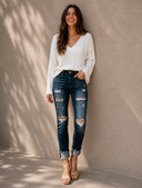 30" Destroyed Front Button Jean | KANCAN