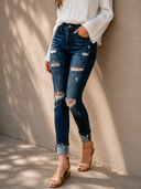 30" Destroyed Front Button Jean | KANCAN