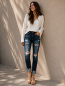 30" Destroyed Front Button Jean | KANCAN