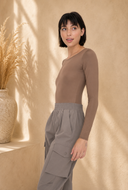 MONO B Metallic Scoop Neck Long Sleeve Bodysuit