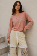 POL Textured Patch Shirring Top