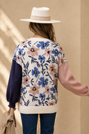 Floral Panel Colorblock Sleeve Patchwork Sweater