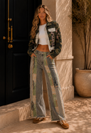 Vintage Washed Back Flower Patch Printed Jacket