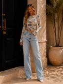 Cloud Wash Mesh Long Sleeve Top