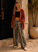 POL Long Sleeve Pockets Solid Sweater Cardigan