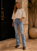 Pearl-Detail Puff Sleeve Top
