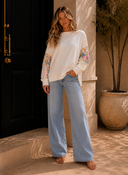 Floral Patchwork Sleeve Sweatshirt