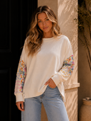 Floral Patchwork Sleeve Sweatshirt