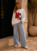 Pearl Plaid Christmas Tree Patched Drop Shoulder Sweatshirt
