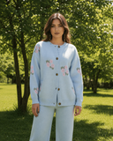 LE LIS Long Sleeve Crew Neck Rose Graphic Sweater Cardigan