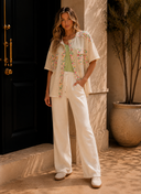 Floral Patch Mesh Button-Up