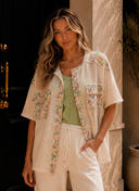 Floral Patch Mesh Button-Up