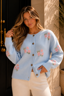 LE LIS Long Sleeve Crew Neck Rose Graphic Sweater Cardigan