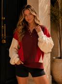 Color Block Patchwork Snap Button Oversize Hoodie