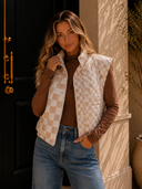 Checkered Quilted Button Zip Up Vest