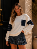Color Block Patch Pocket Drop Shoulder Sweatshirt