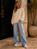 POL Oversize Balloon Sleeve Round Neck Pullover Sweater