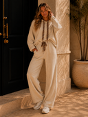 Leopard Drawstring Hoodie & High Waist Pants Corduroy 2pc Set