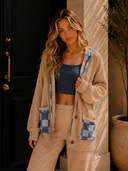 Mineral Wash Checkerboard Hoodie Sweater Cardigan
