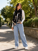 Ribbon Design Frayed Edge Oblong Scarf