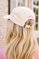 White Baseball Cap with Pink Bow Embroidery