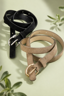 Black and Beige Vegan Leather Belt Set
