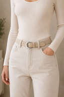 Round Buckle Rough Leather Belt