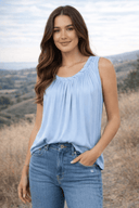 Scoop Neck Tank Top With Shirring Detail