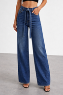 Rhinestone Wide Leg Denim Jeans