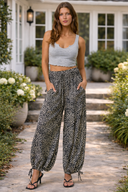 Printed Smocked Waist Tiered Wide-Leg Pants