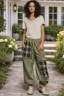 POL Plaid Contrast French Terry Jogger Pants