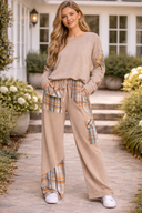J.HER Mineral Wash Plaid Patched Straight Terry Pants