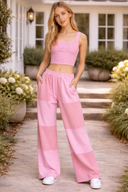 Mineral Wash Color Block Wide-leg Lounge Pants