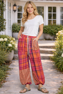 POL Plaid Pattern Raw Edge Woven Jogger Pants